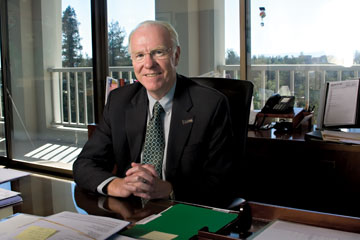 Photo: Chancellor Larry Vanderhoef at his desk