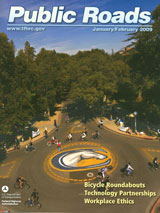 Photo: cover of Public Roads magazine showing UC Davis bike circle with Aggie horse mascot in center