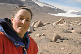 Photo: Dawn Sumner in Antarctica Dawn Sumner with rocks and ice in background
