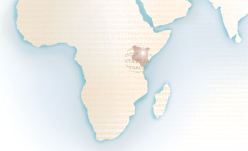 Illustration: map of Africa with repeating letters A,T, G, C for DNA base molecules 