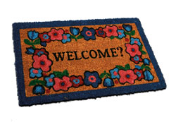 Illustration: Welcome mat with question mark after word welcome