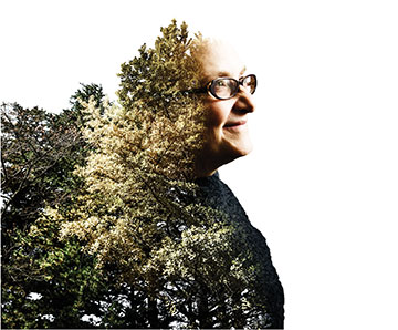 Photo illustration: the computer scientist merged with a forest