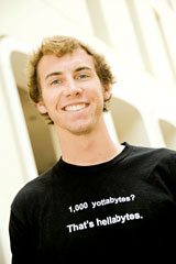Photo: Austin Sendak in T-shirt that reads, "1,000 yottabytes? That's hellabytes" 