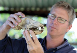 Photo: McNutt holding dog skull