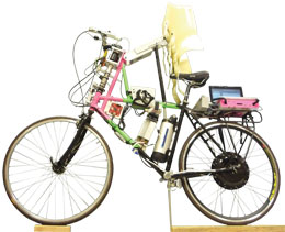 Photo: bike with measuring devices attached to frame and rack