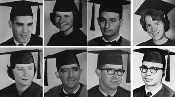 yearbook portraits of graduating seniors in caps and gowns