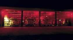Photo of the firehouse at night
