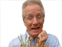Photo: Barry Rice acting frightened of carnivorous plant