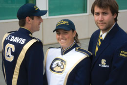 Photo: three band members in new uniforms
