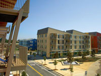 Photo: upstairs view of apartment buildings and garden square