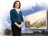 Photo illustration: Teagle and painting at site of future art museum